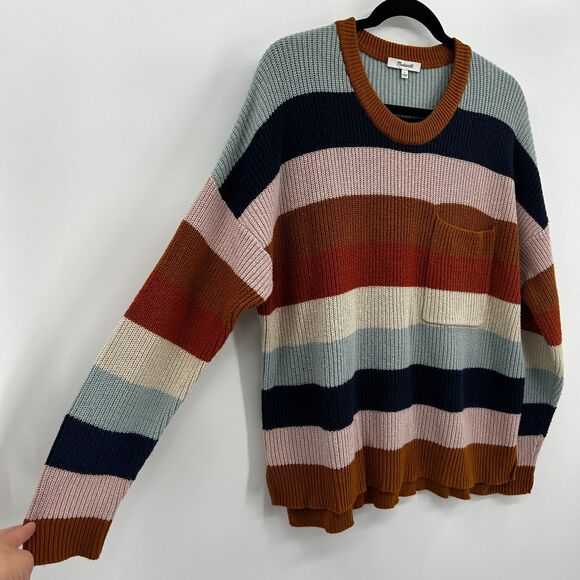 MADEWELL Rainbow Stripe Thompson Pocket Knit Crew Neck Pullover Sweater Large - Picture 7 of 9